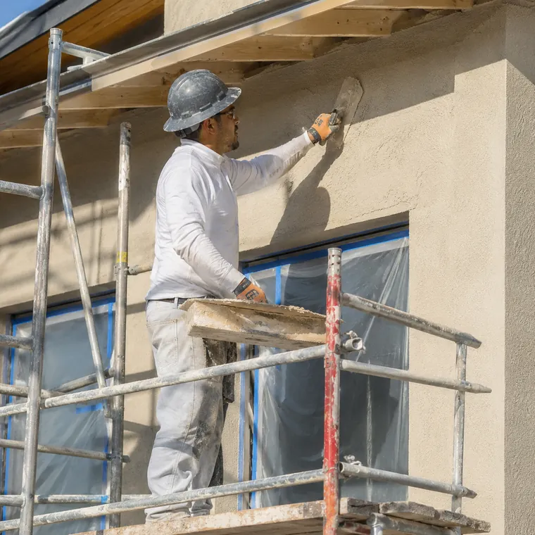 Exterior texture and finish work from scaffolding