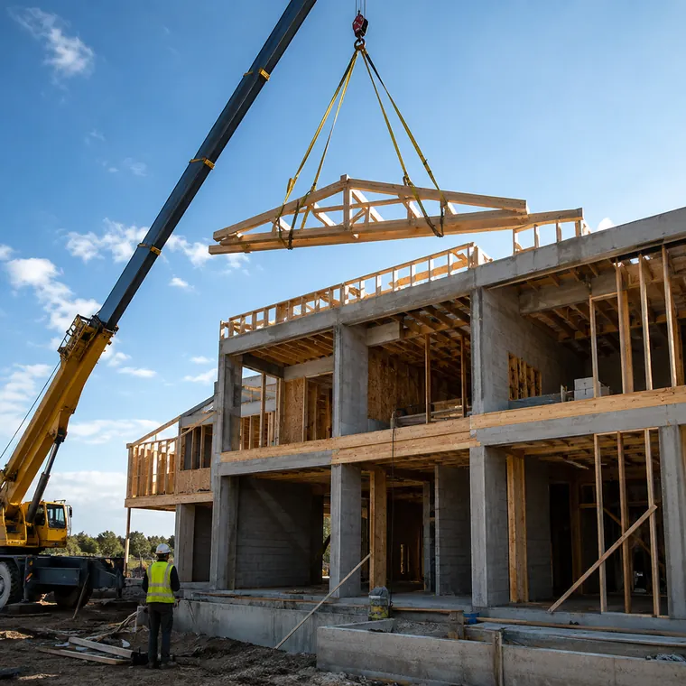Crane and structural framing work in progress